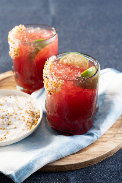 Mistletoe margarita with lime and bee pollen.