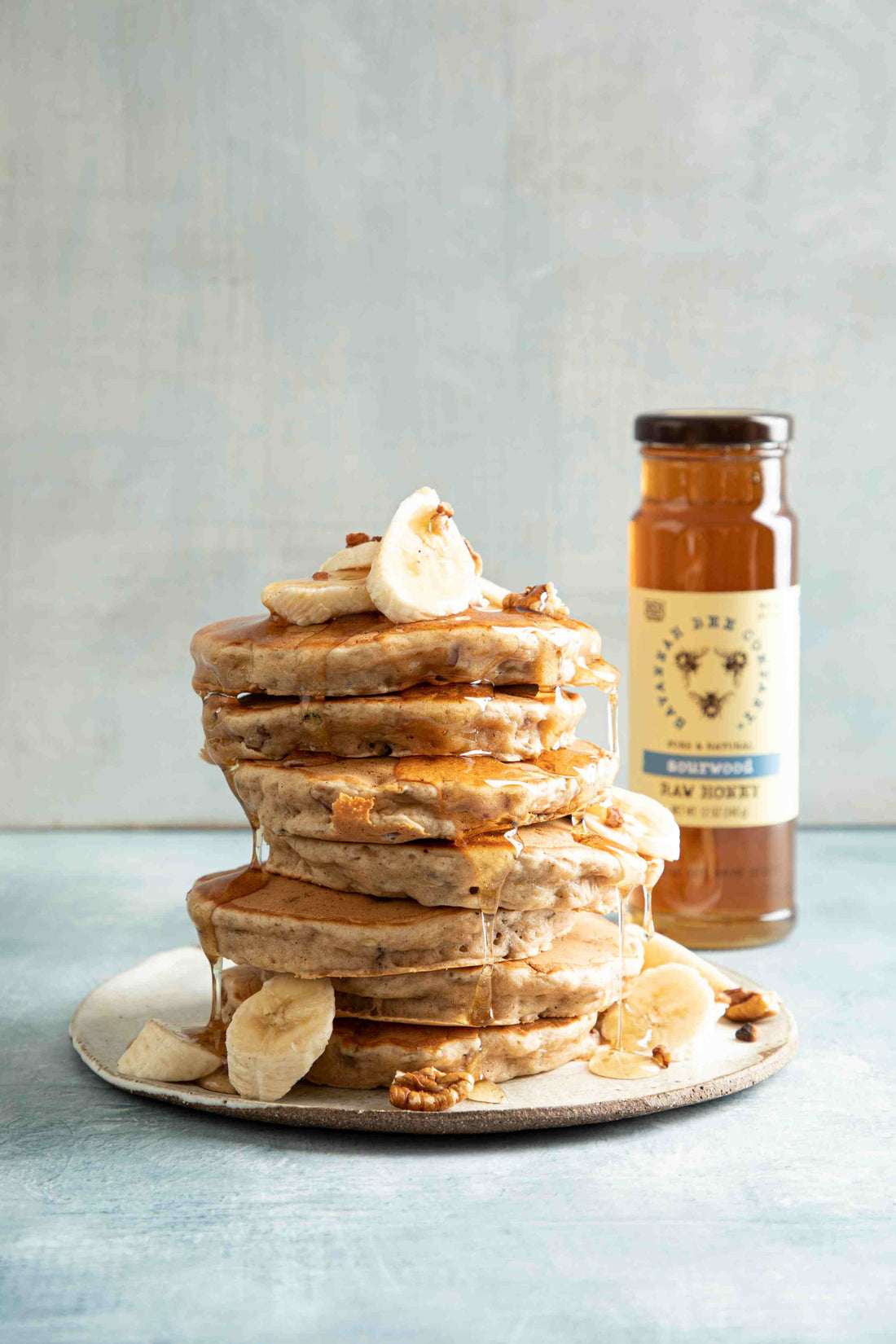 banana-bread-pancakes-sourwood-honey-breakfast